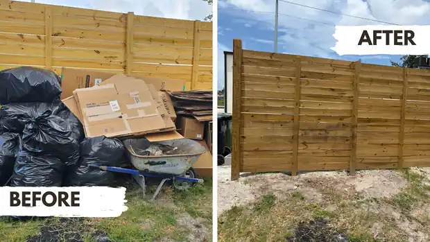 Before and after junk pile and debris haul-away in Tampa Bay